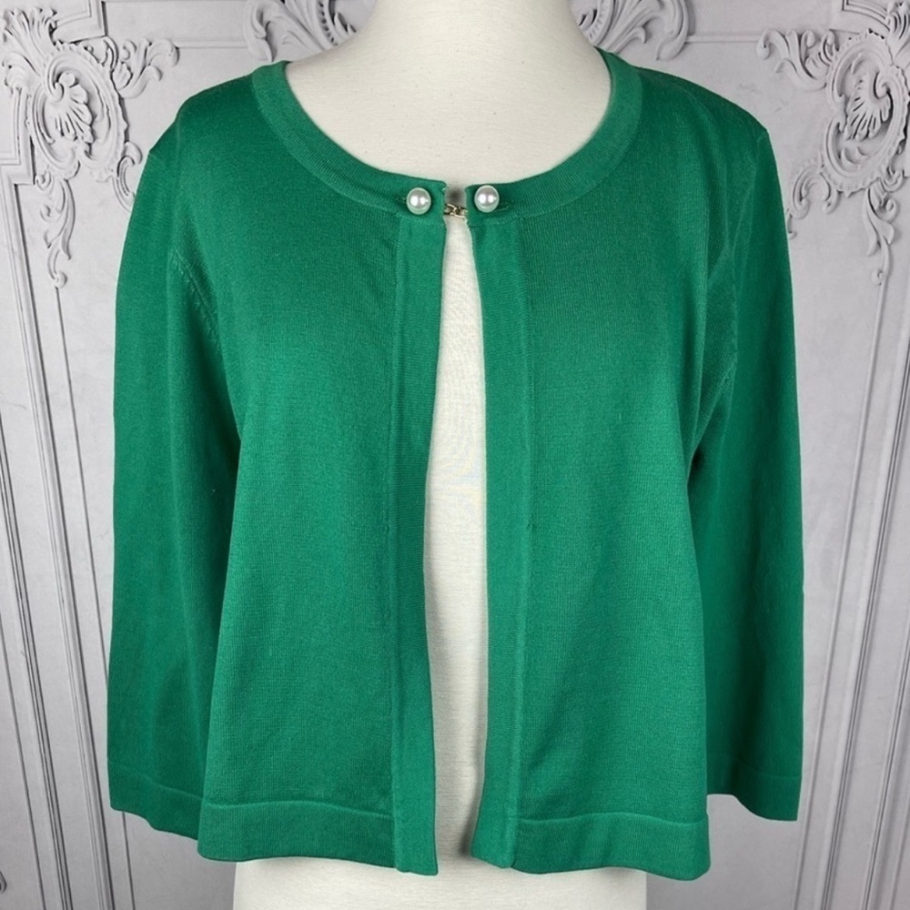 Cropped Emerald Green Pearl Clasp Knit Cardigan/Jacket 1XL